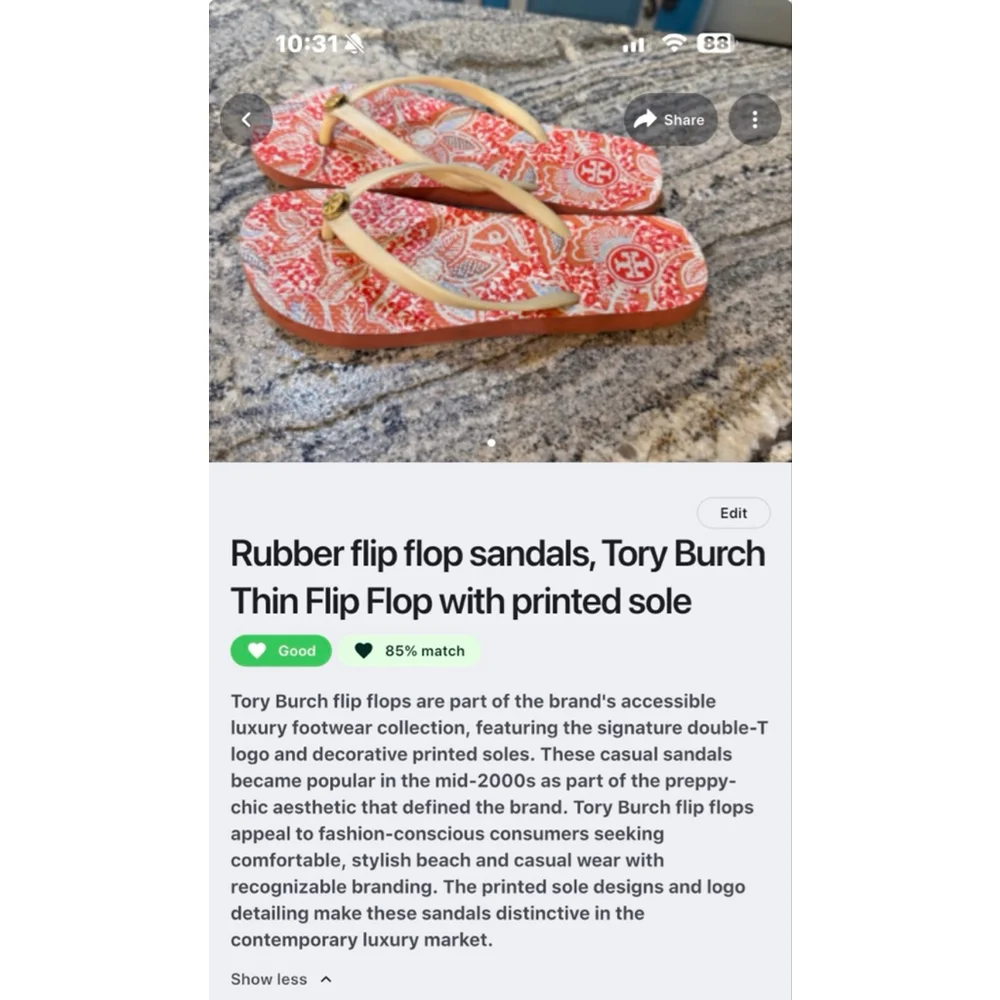 Women's Tory Burch Orange Beige Printed Thin Flip Flop Sandals - Picture 4 of 5